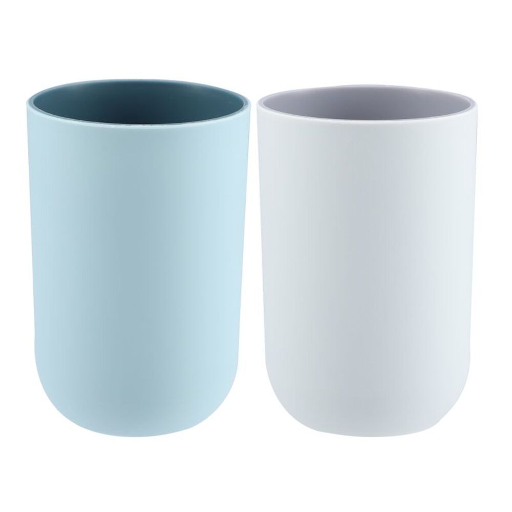 2Pcs Bathroom Toothbrush Cup Blue Gray 4.33''x2.76'' 350ml